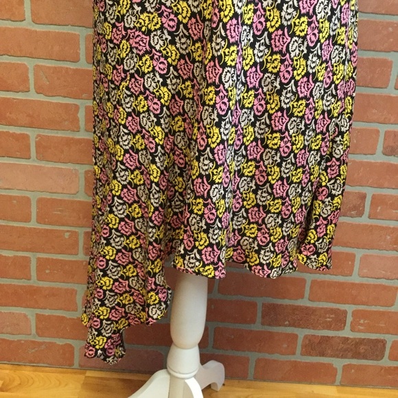 A L C Womens Silk Dress Asymmetrical Hem Colorful Floral Print Size 6 - Picture 3 of 8